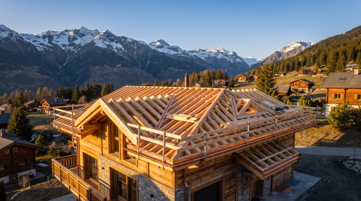 Charpente en bois neuve d'un chalet