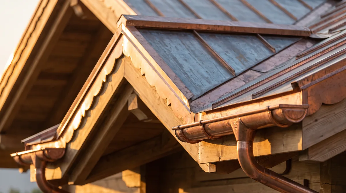 Chéneau en cuivre façonné sur un chalet